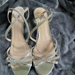 I. Miller brand. Silver Strappy Sandals with Ankle Wrap and Low Heel.